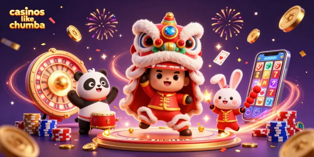 Experience casinos like Chumba with a vibrant lion dance, gaming elements, and festive energy.