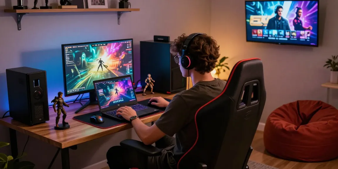Experience free sex games in a cozy gaming setup with immersive lighting.