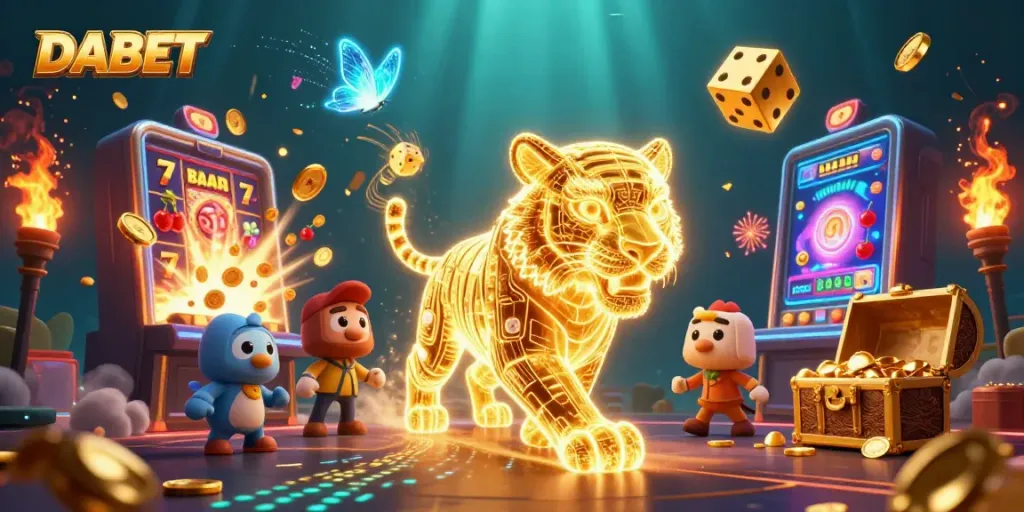 DABET players enjoy a vibrant casino experience with golden tiger and jackpot elements.