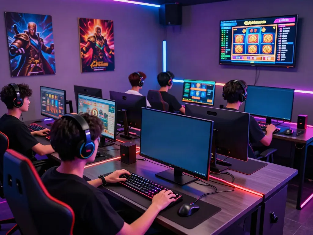 Players engaged in thrilling QQMacan online gaming, showcasing vibrant gaming setup and immersive atmosphere.