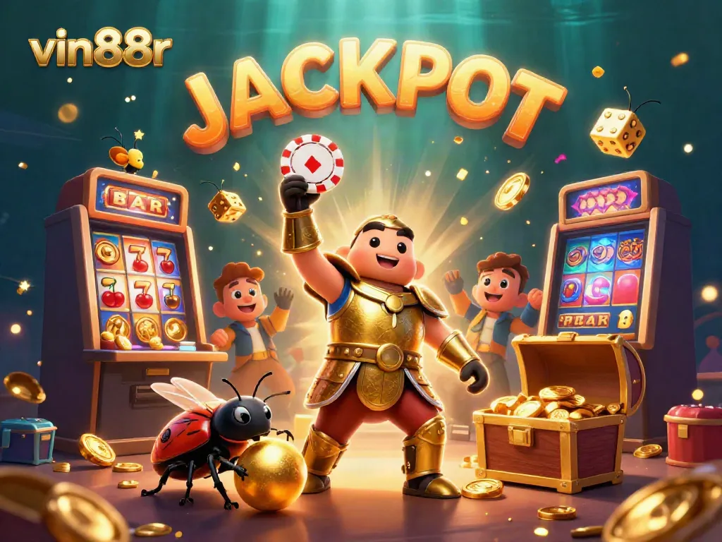 Play to win big at vin88r with a dazzling casino experience featuring a lucky beetle champion and vibrant gaming elements