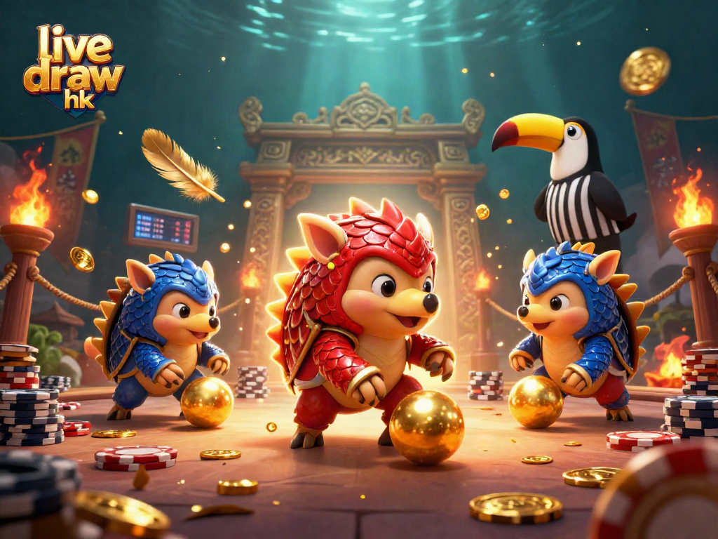 Experience live draw hk excitement with animated pangolins in a vibrant casino setting.