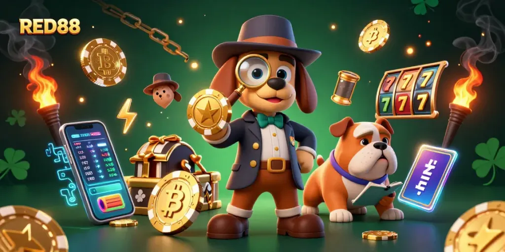 Play exciting games at RED88 casino while the detective investigates clues, perfect for gamers and gamblers.