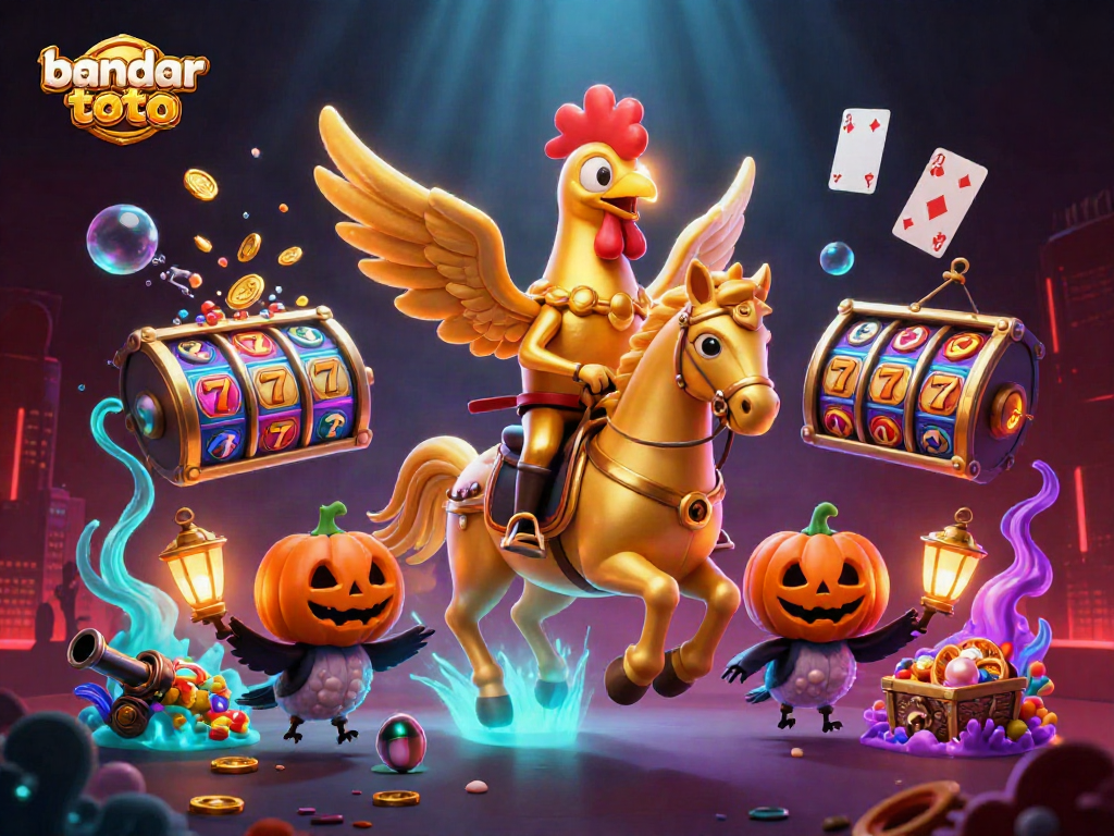 Experience the excitement of bandar toto macau with a vibrant casino scene filled with gold coins, games, and mystical characters.