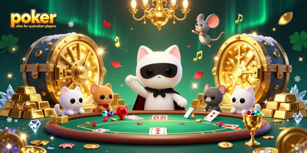 Join exciting poker games with top poker sites for australian players, featuring vibrant casino elements.