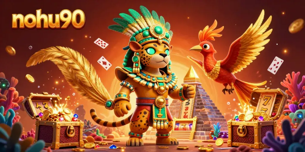 Experience nohu90's thrilling casino action with vibrant characters, slot elements, and underwater treasures.