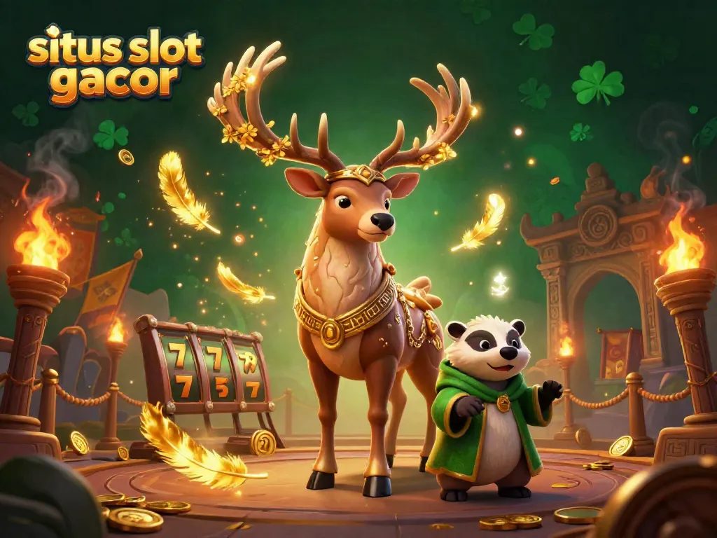 Engage with situs slot gacor through a vibrant casino illustration featuring dynamic characters and slot elements.