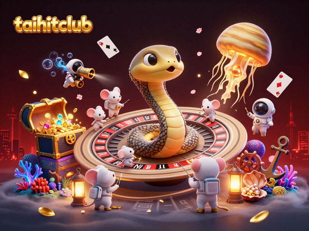 Experience excitement with taihitclub as astronaut mice bet in a cosmic casino scene.
