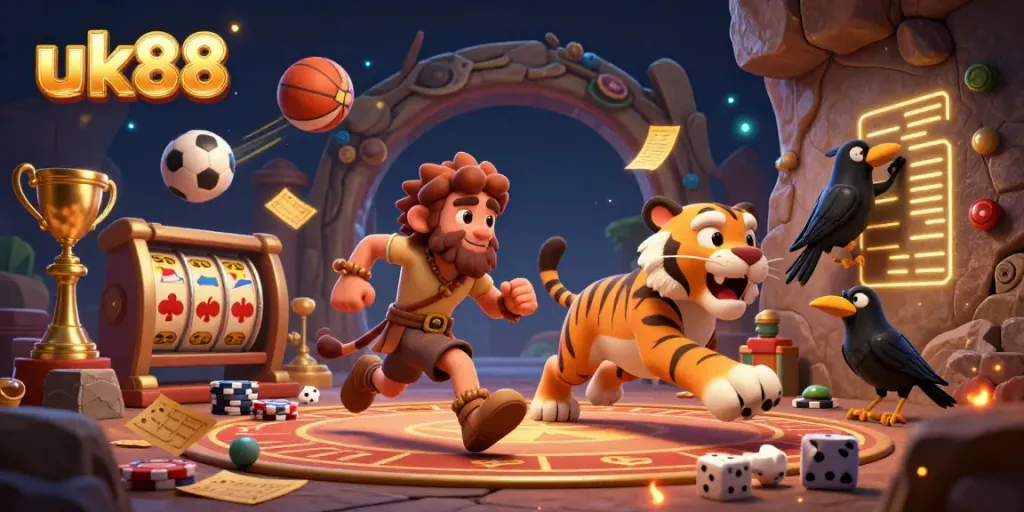 Experience dynamic casino action with the uk88 team of characters in a vibrant prehistoric setting.