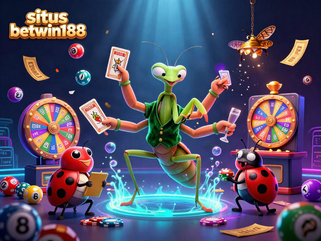 Engage with situs betwin188's thrilling atmosphere featuring a giant mantis card sharp, vibrant game elements, and a ladybug pit boss.