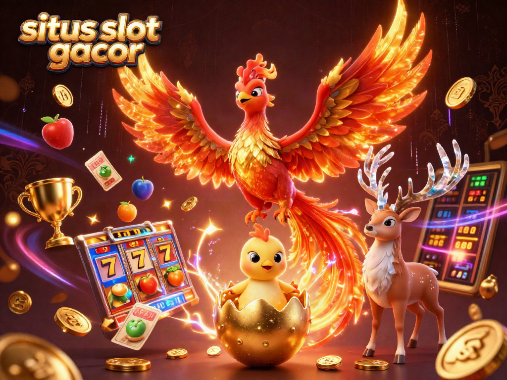 Engage with situs slot gacor visuals showcasing vibrant phoenix, lucky symbols, and casino excitement.