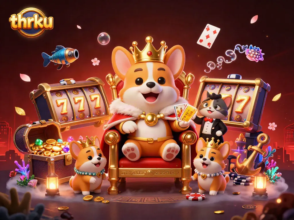 Thrku promises thrilling gameplay with rich visuals featuring poker chips, slot reels, and vibrant casino elements.