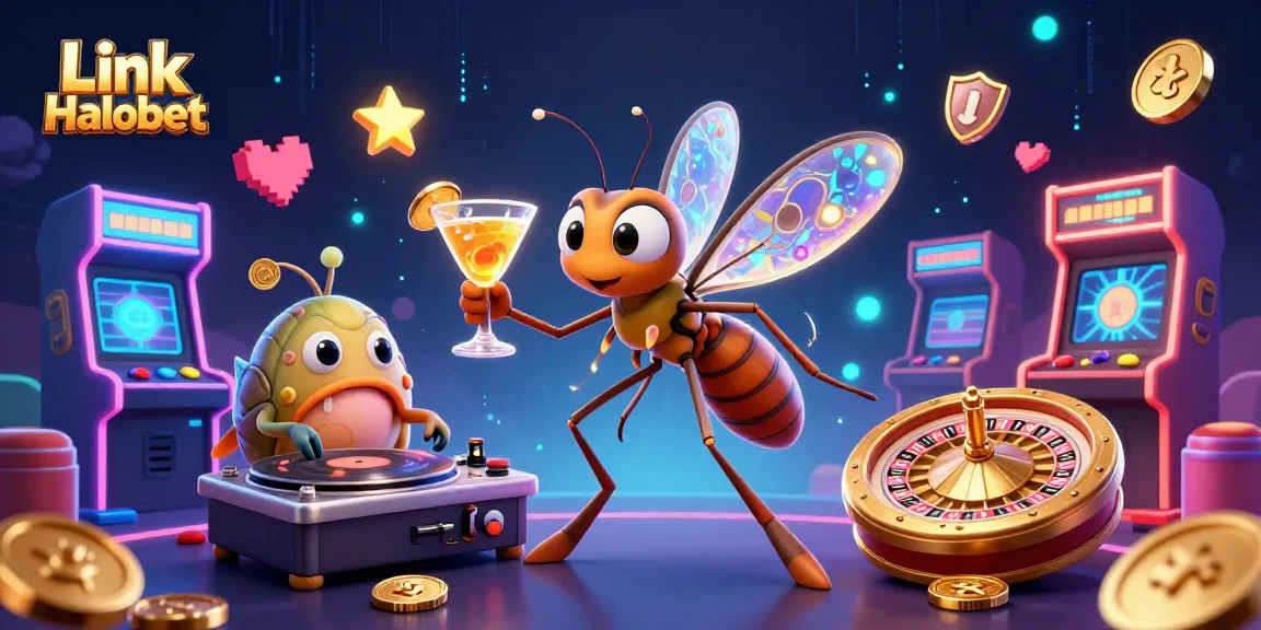 Experience gaming excitement with Link Halobet in a vibrant 3D casino illustration scene.