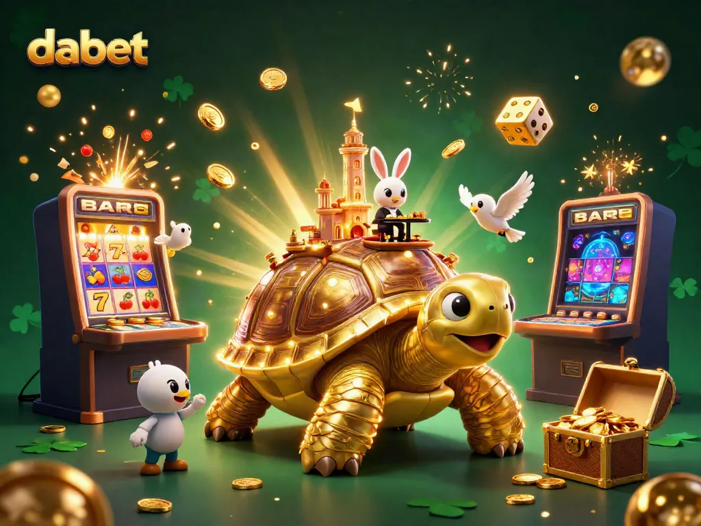 Experience the excitement of dabet with a golden tortoise casino, vibrant characters, and dynamic gaming elements.