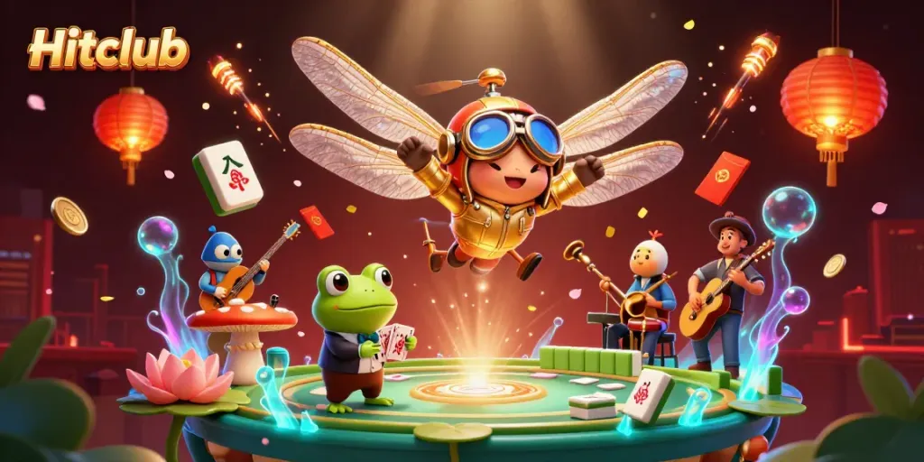 Experience the thrill of gambling with Hitclub's vibrant casino atmosphere filled with lively characters.