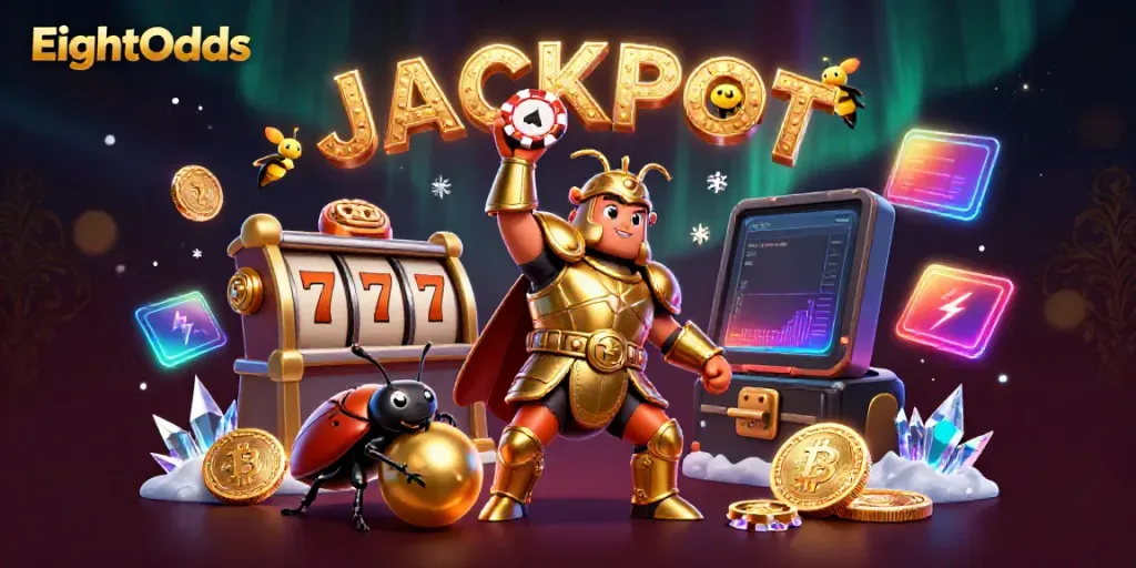 Play exciting casino games with EightOdds as hercules beetle lifts jackpot chip in victory.