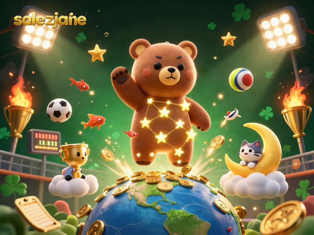 Salezjanie, zabawne gry i zakłady z złotymi monetami oraz sportowymi kulami na tle nocnego nieba.