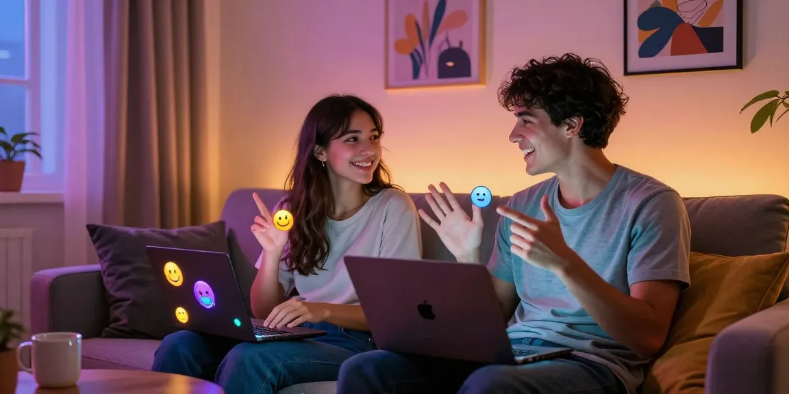 Engaging porn AI chat session between young adults in a cozy setting.