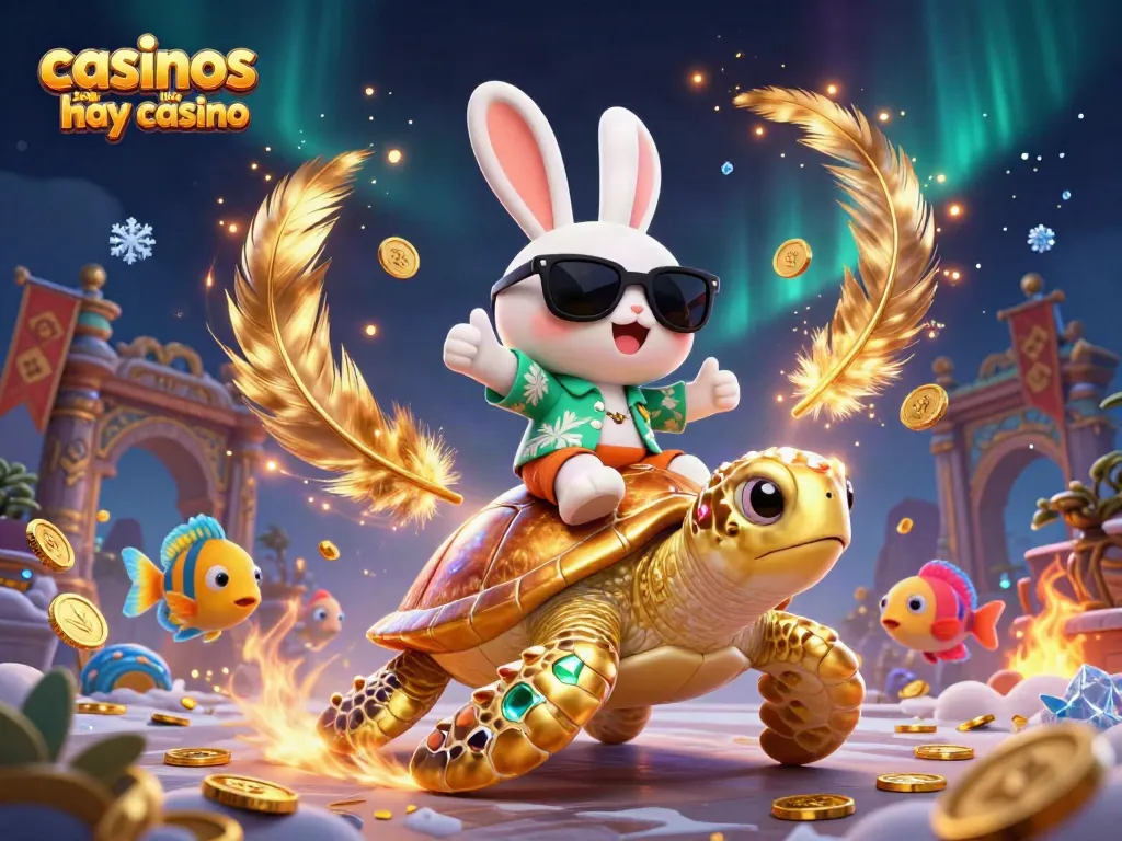 Engage with casinos like yay casino featuring a lucky rabbit and a golden turtle in a vibrant 3D scene.