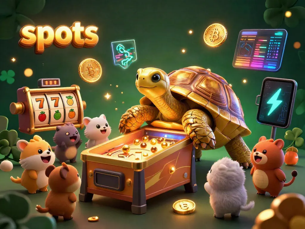 Experience thrilling slots action with a golden tortoise pinball and excited animals in a dynamic casino scene.