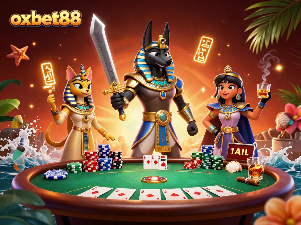 Experience thrilling victories at oxbet88 with ancient Egyptian-themed poker gameplay featuring Anubis and Bastet.