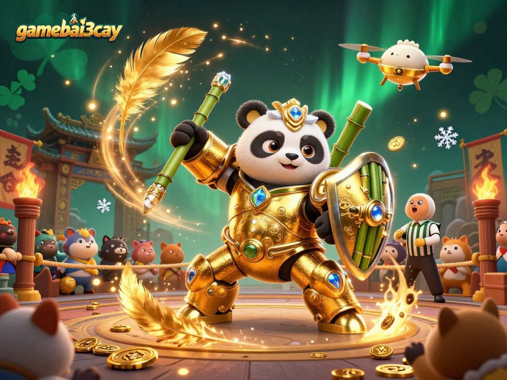 Experience thrilling gameplay at gamebai3cay with a golden panda piloting an epic robot!