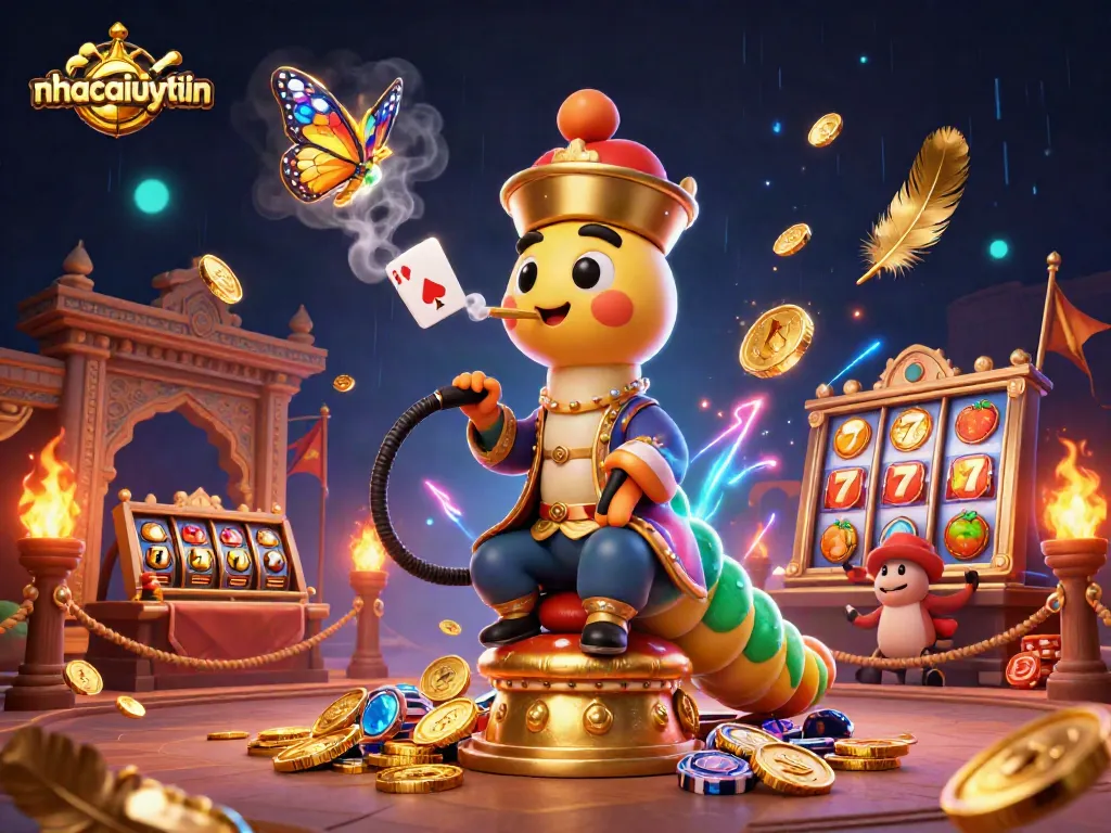 nhacaiuytin showcases a whimsical 3D casino scene filled with exciting slot game elements and ornate characters.
