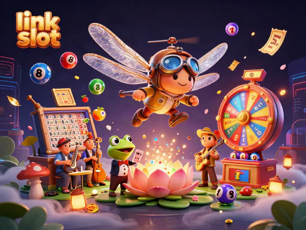 Experience thrilling gameplay with link slot's vibrant 3D scene featuring dynamic casino action and characters.