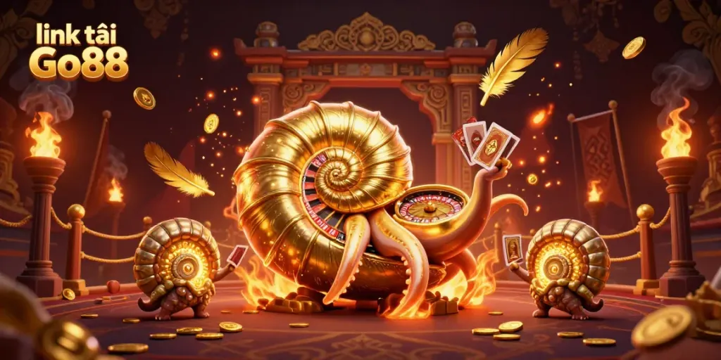 Engage with thrilling gameplay in link tải Go88 featuring a giant nautilus as a roulette wheel, surrounded by casino elements.