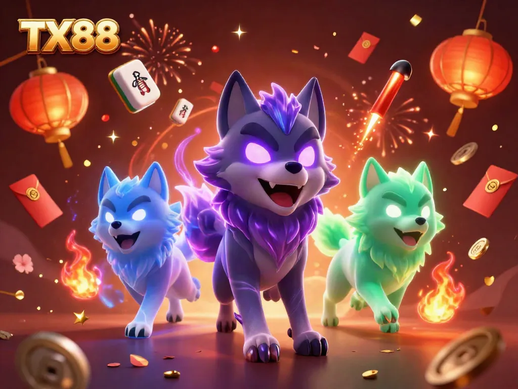 Experience gaming excitement with TX88 as animated wolves engage in a high-stakes casino scene.