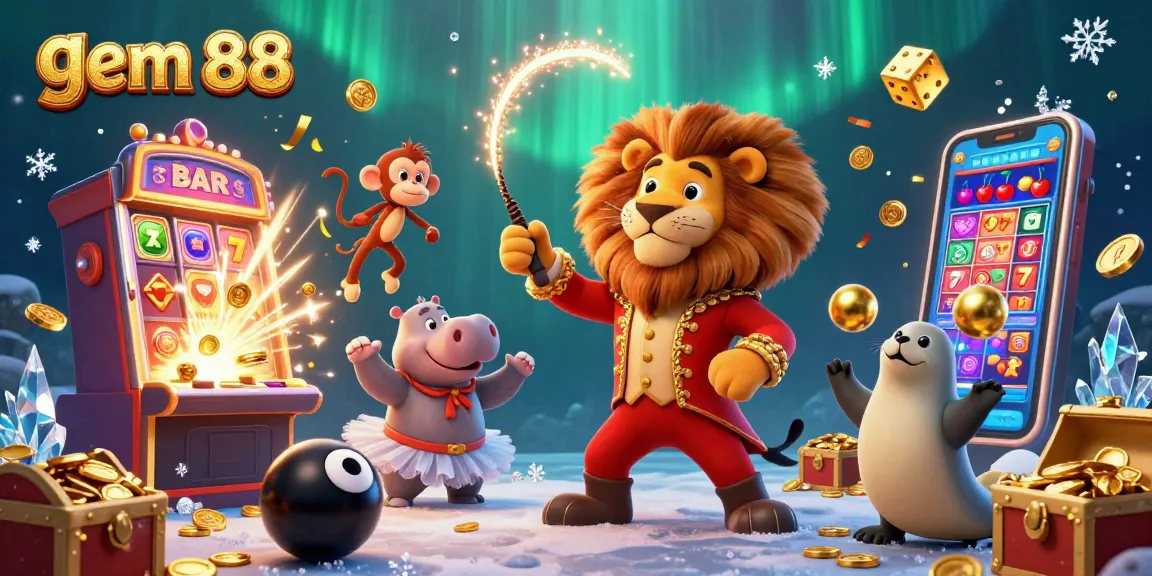 Experience the thrill of gem 88 with vibrant characters and casino excitement bursting forth!