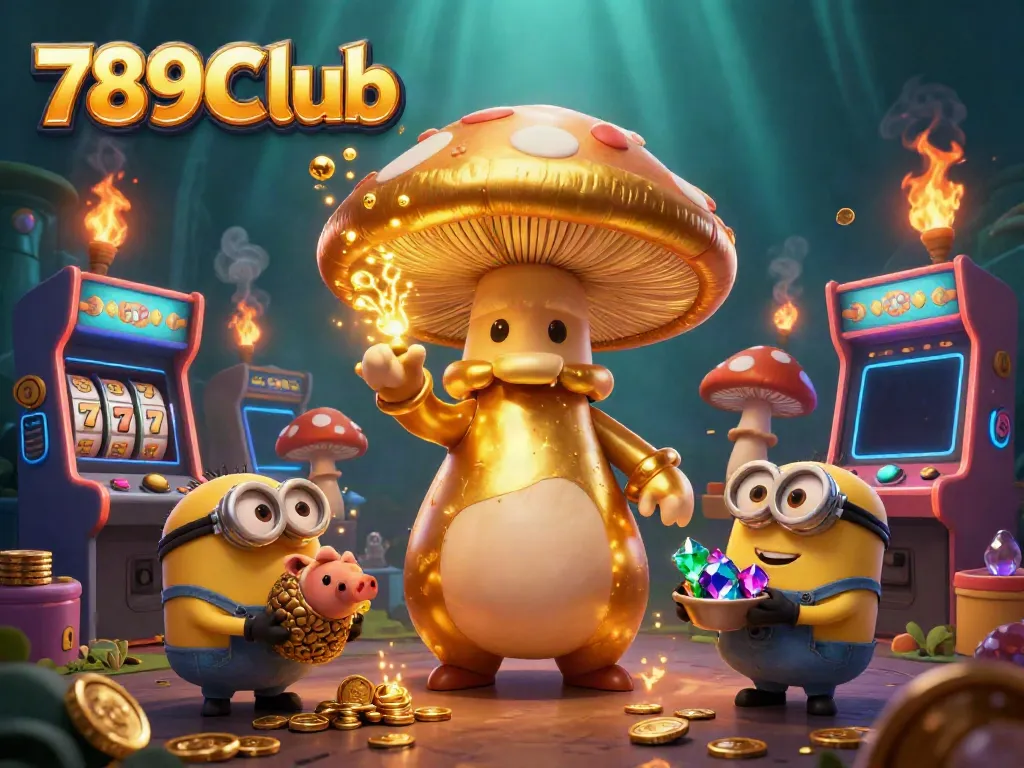 Engage with the vibrant world of 789Club, featuring a whimsical golden wizard amidst magical casino treasures.