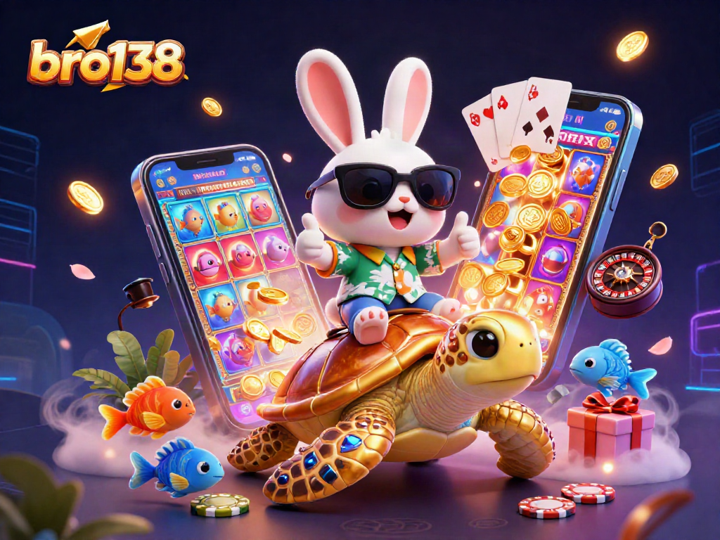 Engage with bro138 and win big in this vibrant online casino adventure illustration.