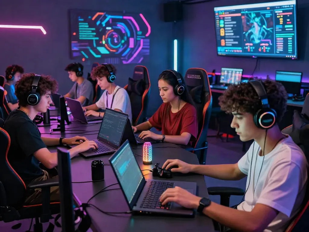 Players engaging on qqmacan platform in a vibrant gaming environment with digital displays.