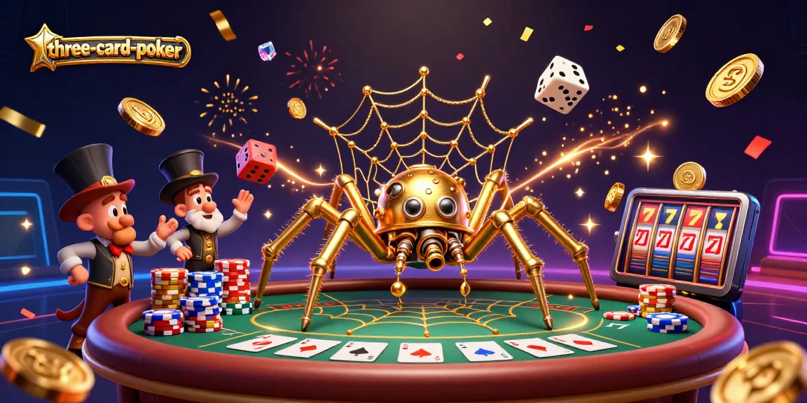 Engage in thrilling three-card-poker action, with vibrant game elements and dynamic characters in an immersive casino illustration.