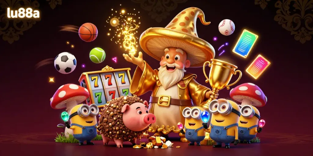 Experience winning magic at lu88a with our 3D illustration of the vibrant casino scene filled with treasures and excitement.