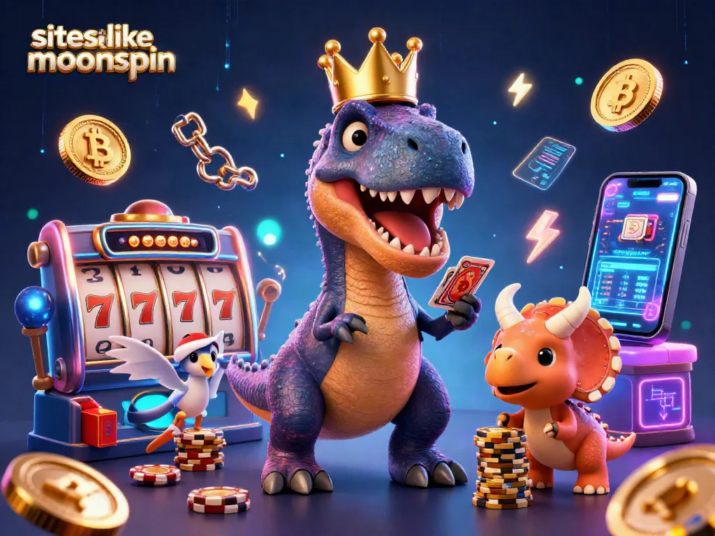 Win big and enjoy exciting games with sites like moonspin, featuring T-Rex and vibrant casino elements.