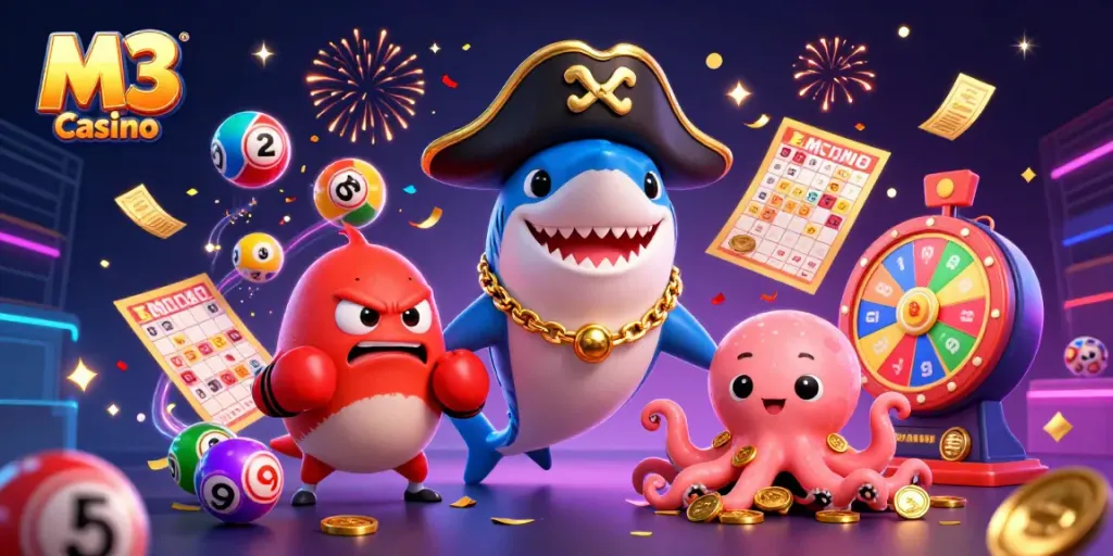 Join the thrill at M3 Casino with a dynamic scene of exciting gaming characters celebrating victory!
