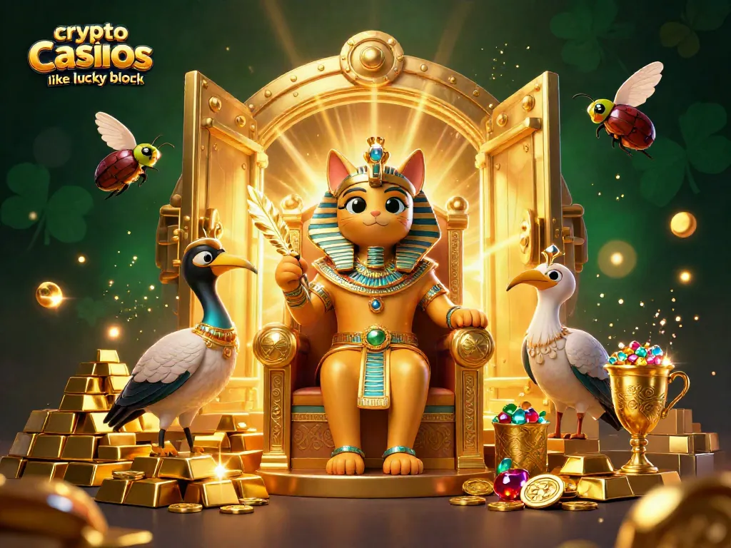 Spin the reels at crypto casinos like Lucky Block, featuring vibrant treasures and characters.