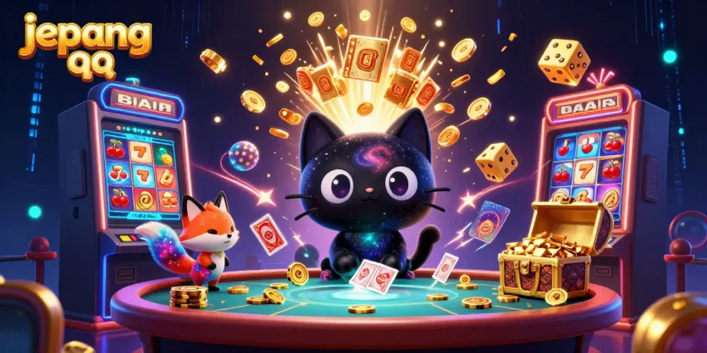 Menghadirkan suasana luar biasa di Jepang QQ dengan karakter kucing hitam dan nebula rubah di meja kasino.