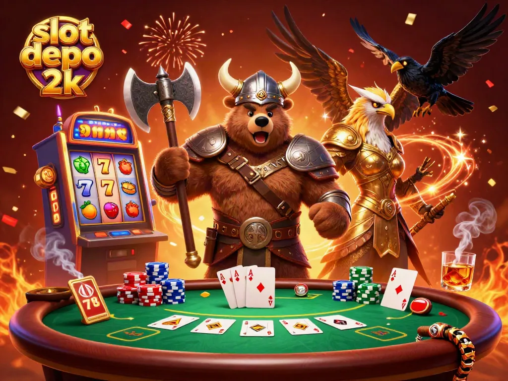 Spin the reels at slot depo 2k with vibrant casino action featuring dynamic slot machine elements.