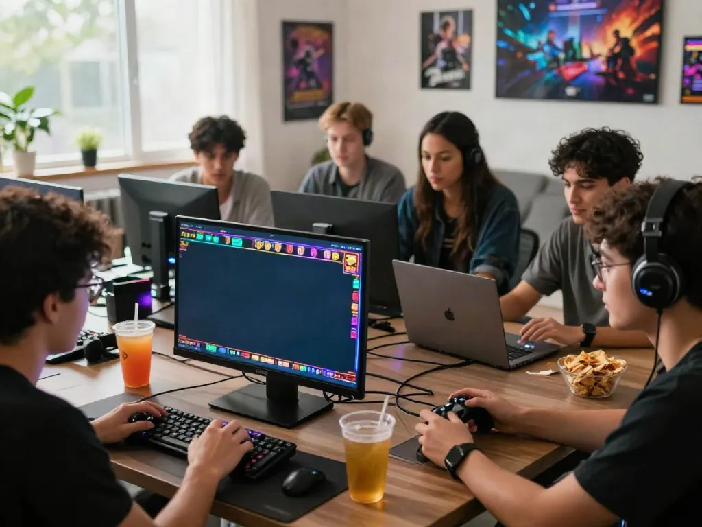 Exciting online gambling scene with a diverse group enjoying akunjp gaming experience at home.