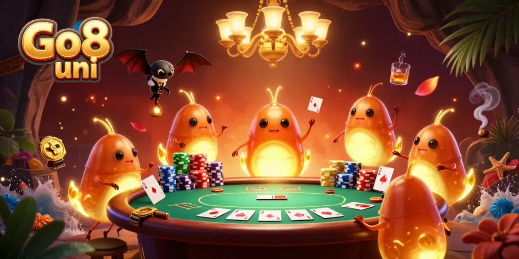 Illuminate your game with Go8 uni: glowworms enhance a vibrant cave casino scene.