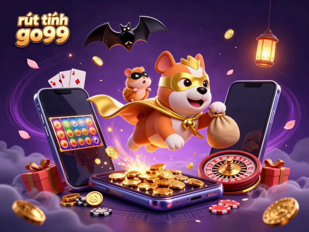 Engage in rút tiền go99 as a flying superhero dog and hamster bring luck in a vibrant casino universe.
