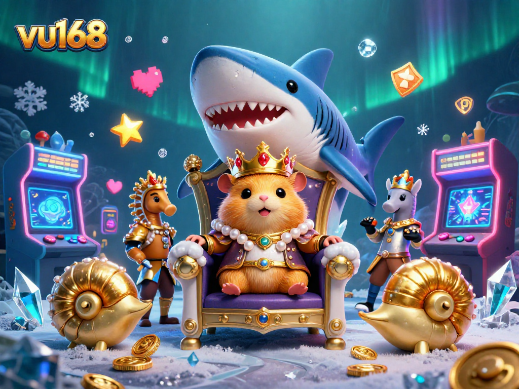 Experience the excitement of vu168 casino with a golden hamster king and vibrant game elements.