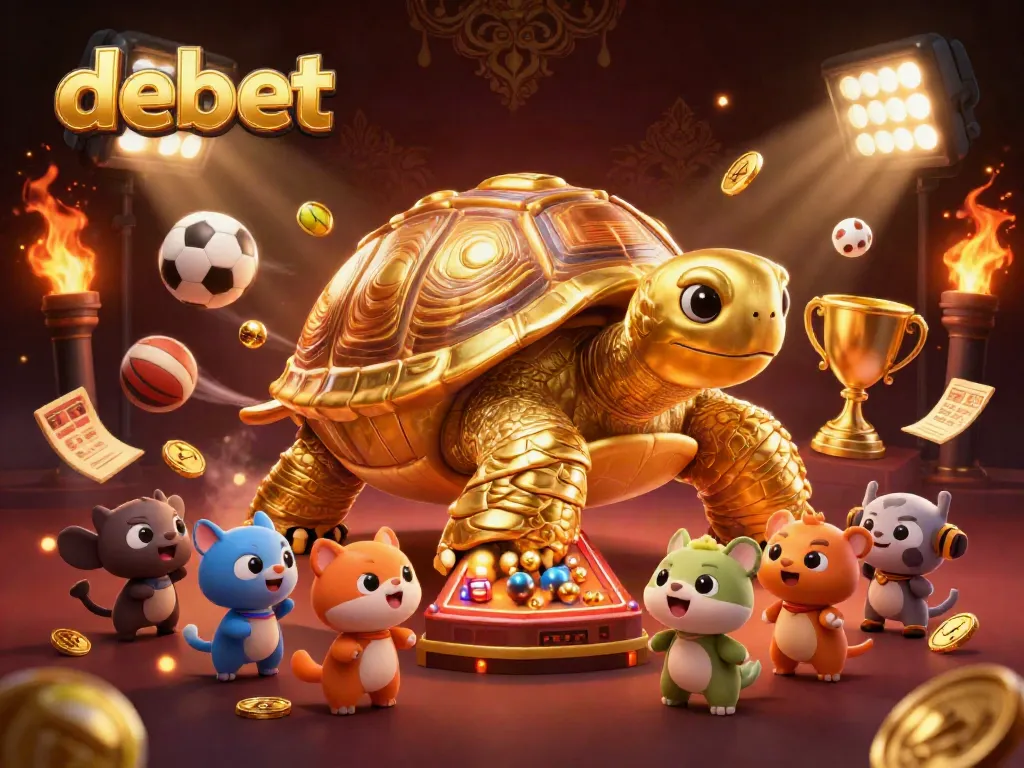 Engage with debet's rich gaming environment featuring sports, trophies, and interactive fun.