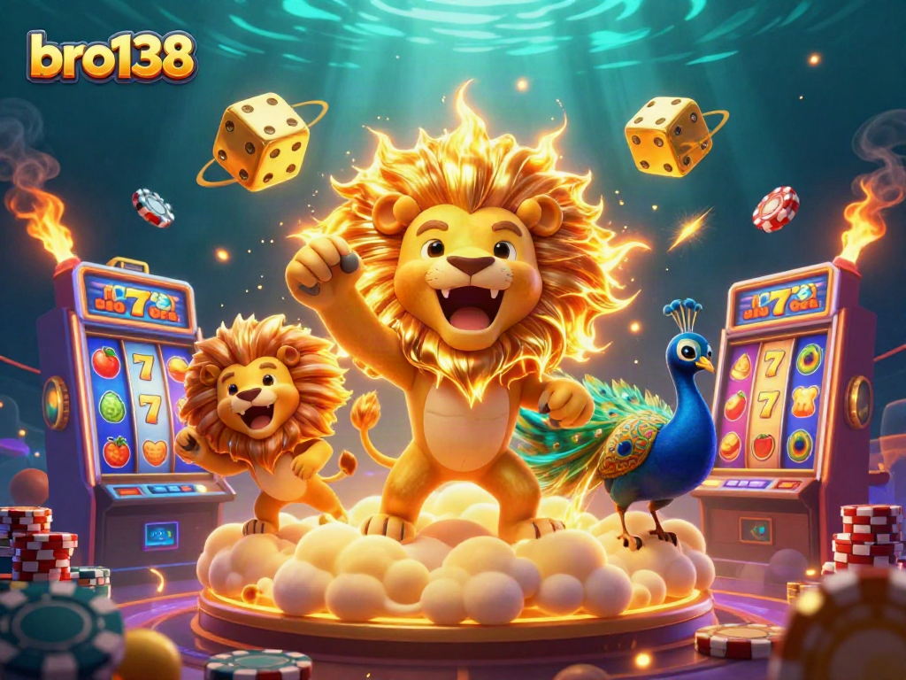 Menangkan jackpot di bro138 dengan simbol slot keberuntungan dan suasana kasino yang ramai.
