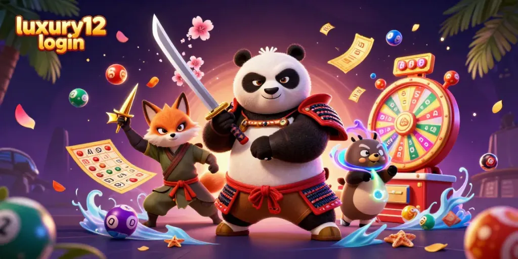 Engage in thrilling gameplay with Luxury12 login, featuring dynamic samurai panda and ninja fox.