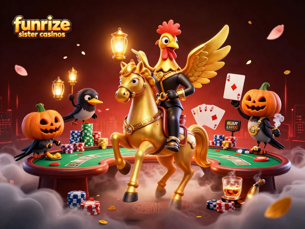 Play engaging games at funrize sister casinos, featuring dynamic casino elements and vivid imagery.