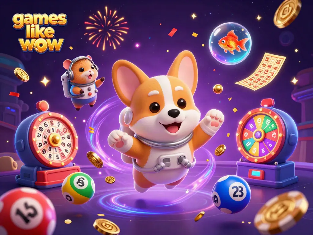 Experience games like wow vegas with a floating corgi and fun casino elements in zero gravity.